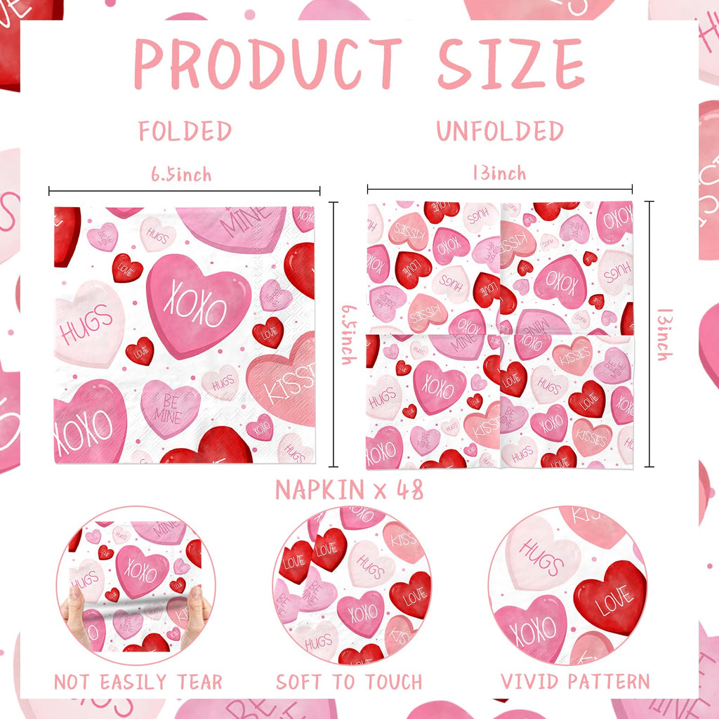 Valentines Napkins,48pcs Pink and Red Conversation Heart Napkins Valentines Day Napkins Disposable Decoration for Valentine Day Wedding