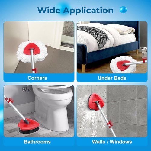 Spin Mop Replace Head Compatible with Ocedar EasyWring 1 Tank, Upgraded Scrub Brush Mop Replacement Head, 2 Microfiber Mop Refills, 1 Mop Handle, 1 Mop Base and 1 Mop Base Cleaning Brush Combo Set