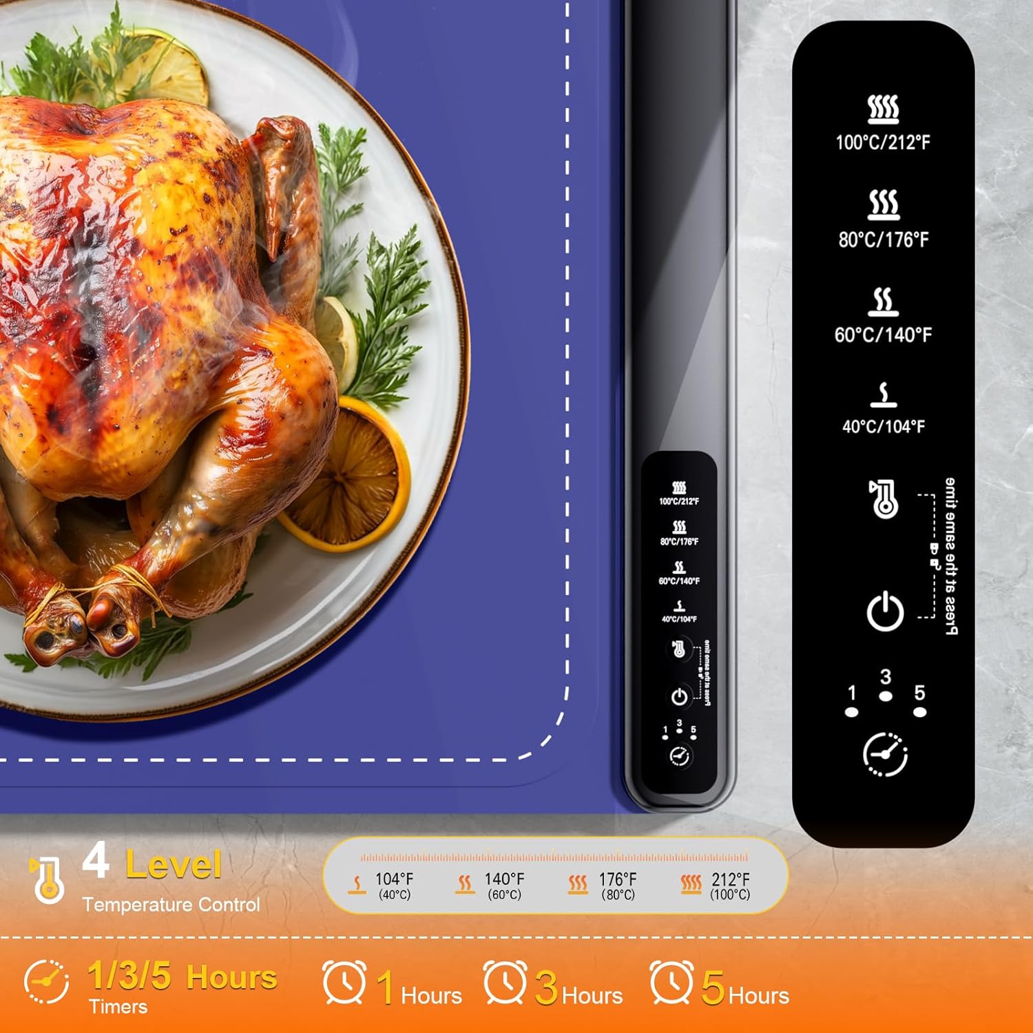 Skiennix Food Warming Mat - 4 Temperature Levels | Fast 8-Second Heating Tech | Perfect for Parties & Buffets