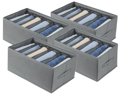Fordonral Extra Large Clothes Closet Organizer 6 Compartments for Jean Sweater Sheets to Shirt - Divided Clothing Storage Boxes for Closet, Wordrobe, Bedroom, Shelf (4pc Gray)