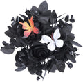 Regine Switzerland Halloween Rose Candle Ring Wreath - Gothic Black Floral with Butterfly & Artificial Leaves | Elegant Table Centerpiece