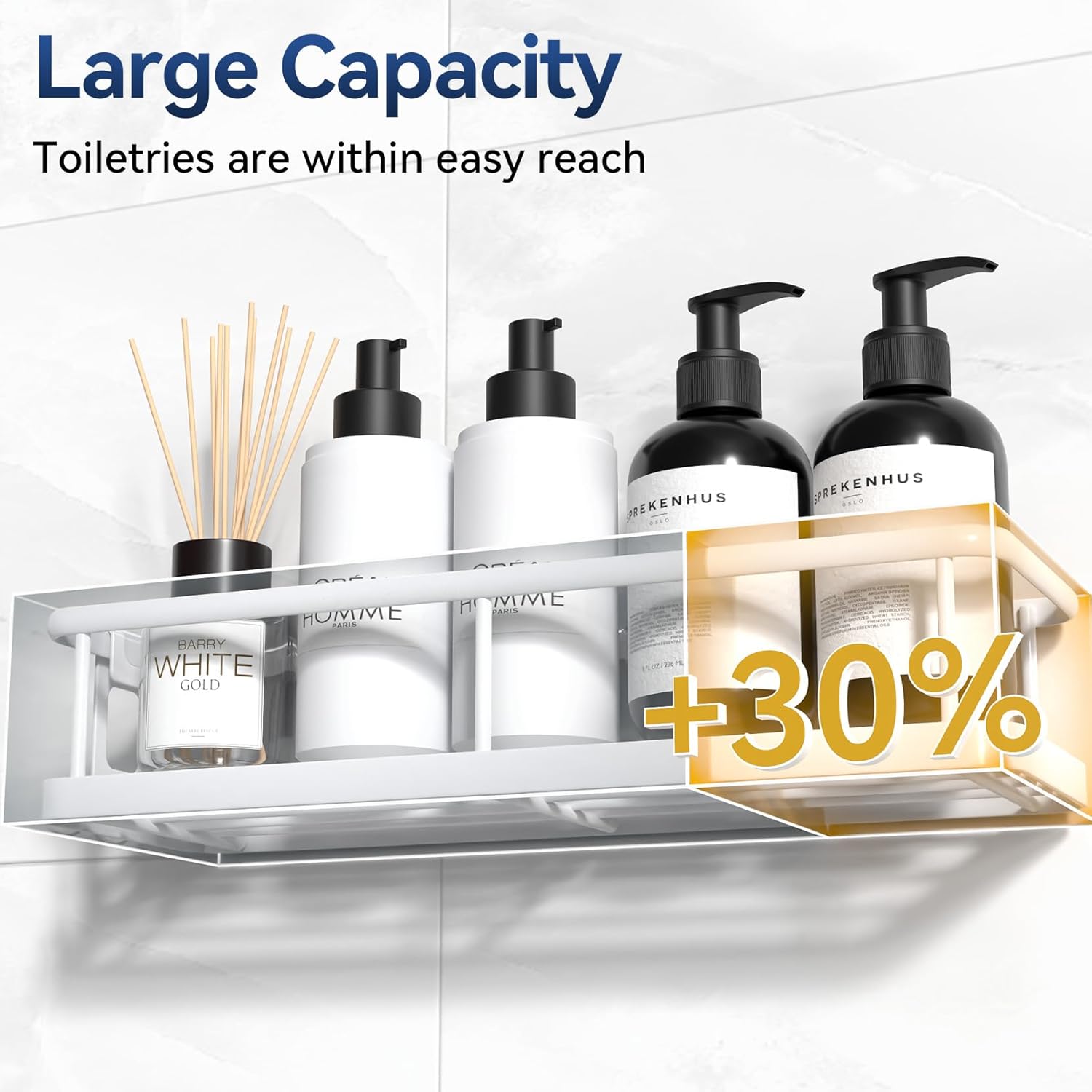 YASONIC Shower Caddy - No Drill Bathroom Organizer with Removable Hooks | Rust Proof, White, 2 Pack