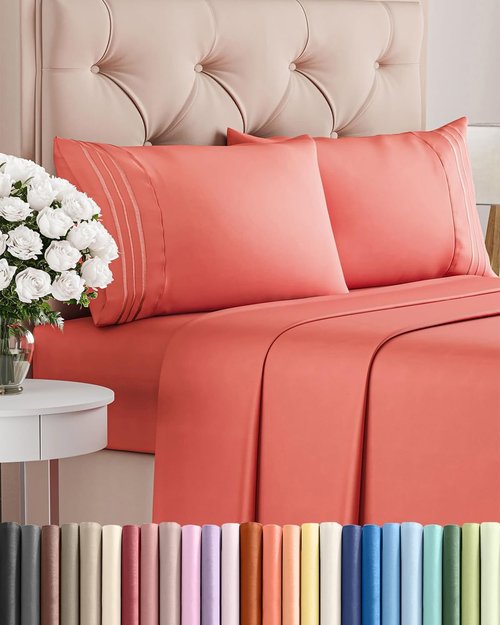 King Size 4 Piece Sheet Set - Ultra-Soft Cooling Bed Sheets | Luxury Hotel Quality - Deep Pockets, Coral