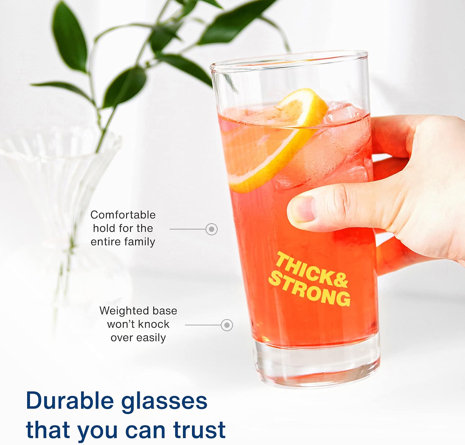 Vintorio GoodGlassware Highball Glasses (Set of 4) 13.5 oz - Tall Drinking Glass with Heavy Base - for Water, Juice, Cocktails, and Beverages - Dishwasher Safe, Perfect for Kitchen & Bar