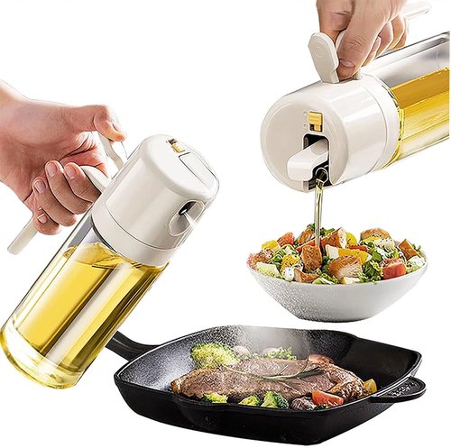 Glass 2-in-1 Olive Oil Sprayer & Dispenser - 18oz Food-Grade Bottle for Cooking, Salad & BBQ