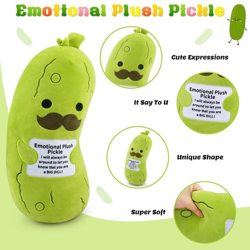 Sprinqdawin Emotional Plush Pickle-20” Pickle Stuffed Animal,Plushies Cucumber Stuffed Animal with Positive Warm Words,Kawaii Plush Toy Kids Birthday Gifts,Soft Vegetable Lover Plushy Pillow