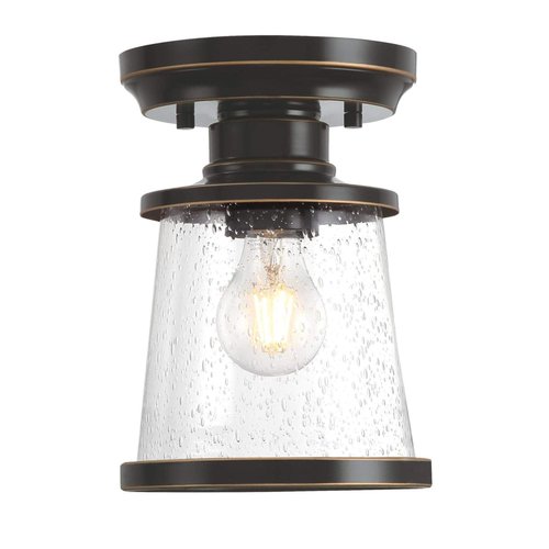 Westinghouse 6113000 Emma Jane 7 Inch Vintage-Style One-Light Outdoor Semi Flush Mount Ceiling Light, Amber Bronze Finish, Clear Seeded Glass
