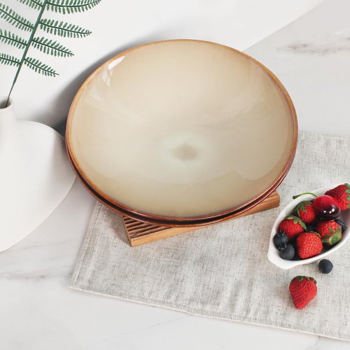 jinsongdafa Ceramic Pasta Bowls 17 Oz, Salad plates, for Serving Soup Pasta Noodle Dinner, Set of 4 Large Kitchen Serving Bowls Plates, Microwave Safe, apply Indoor Outdoor, Bevel edge 9.2 Inch