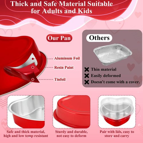Modacraft 40 Pack Heart Shaped Cake Pans with Lids, Heart Tins with Lids for Valentine Day, Aluminum Foil Mini Cake Pans for Dessert Containers, Heart Cupcake Pan for Weddings Mother's Birthday Party