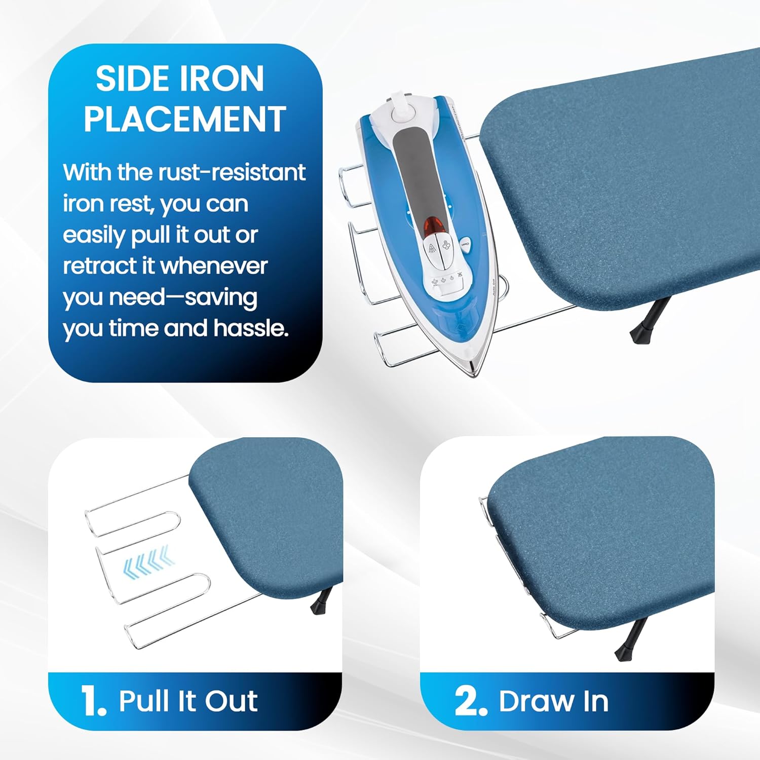 Regine Switzerland Metal Mesh Panel Ironing Board - Foldable Heavy-Duty Design with Heat-Resistant Cover & 100% Cotton Pad (Blue)