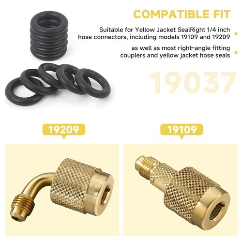 10Pack 19037 ORing Seals, Compatible with Yellow Jacket SealRight 1/4" Quick Couplers 19109 and 19209, HVAC Low Loss Fittings, Compatible with Yellow Jacket Hose Gasket, Refrigerant Hose Seal Rings