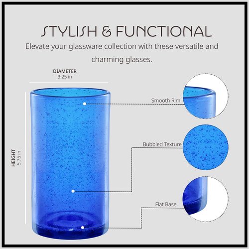Artland 17oz Highball Tumbler, Set of 4 | Iris Seeded Design, Cobalt Blue | Drinking Glass for Parties and Everyday Use - Mojito, Whiskey, Cocktail | Glassware & Kitchenware Essentials