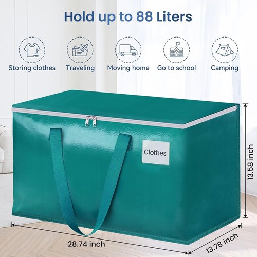 HomeHacks Heavy Duty Moving Boxes - Large Storage Bags with Sturdy Handles | 88L, 6-Pack, Green, Blue, Black