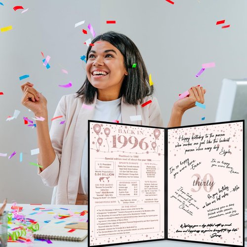 Crenics 30th Birthday Decorations for Her or Women, Black Pink Back in 1996 Poster, 30th Birthday Guest Signature Book, Awesome 30 Anniversary Birthday Gifts