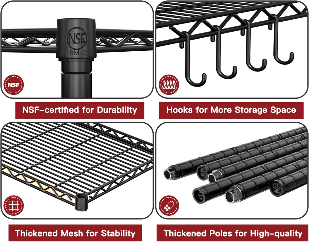 PrimeZone Wire Metal Storage Shelves - Heavy Duty 5-Tier Adjustable Garage Organizer Rack | NSF-Certified, 35.5" W x 14" D x 72" H, Black