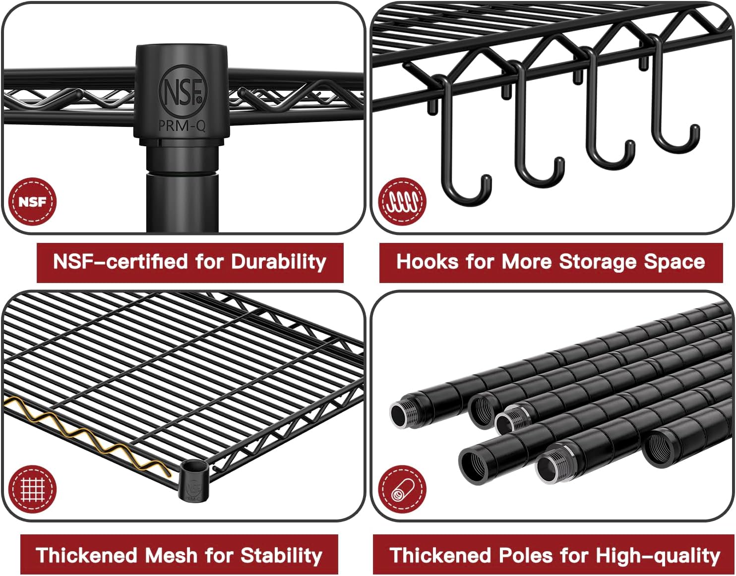 PrimeZone Wire Metal Storage Shelves - Heavy Duty 5-Tier Adjustable Garage Organizer Rack | NSF-Certified, 35.5" W x 14" D x 72" H, Black