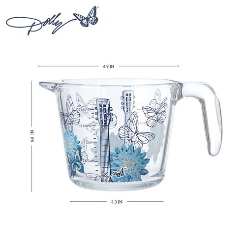 Dolly Parton Glass Measuring Cup, Easy-Read Markings, Spout and Handle, Oven and Dishwasher Safe, 2 Cup
