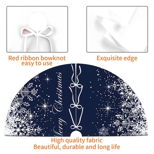 Christmas Tree Skirt Collar 48 Inch Soft Winter Snowflakes Tree Skirt Xmas Tree Skirt Winter Holiday Blue Christmas Trees Mat Decoration