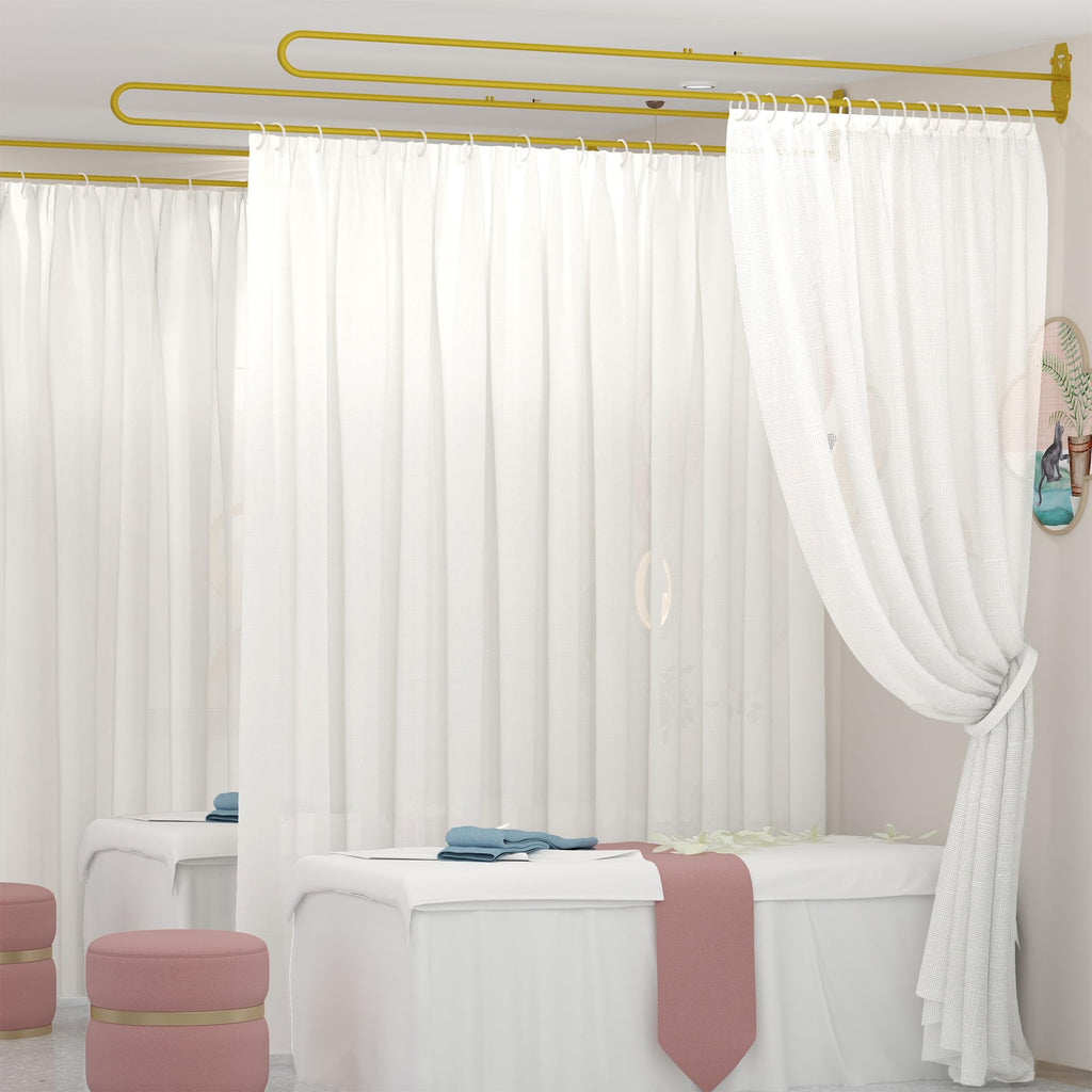 Gtouse Privacy Curtains for Room Divider, Metal Support Wall Mounted Privacy Curtain, U-Shape Portable Room Divider Curtains for Fitting Room Beauty Salon Bedroom and Hospital,1 Panel, 8.53ft (White)