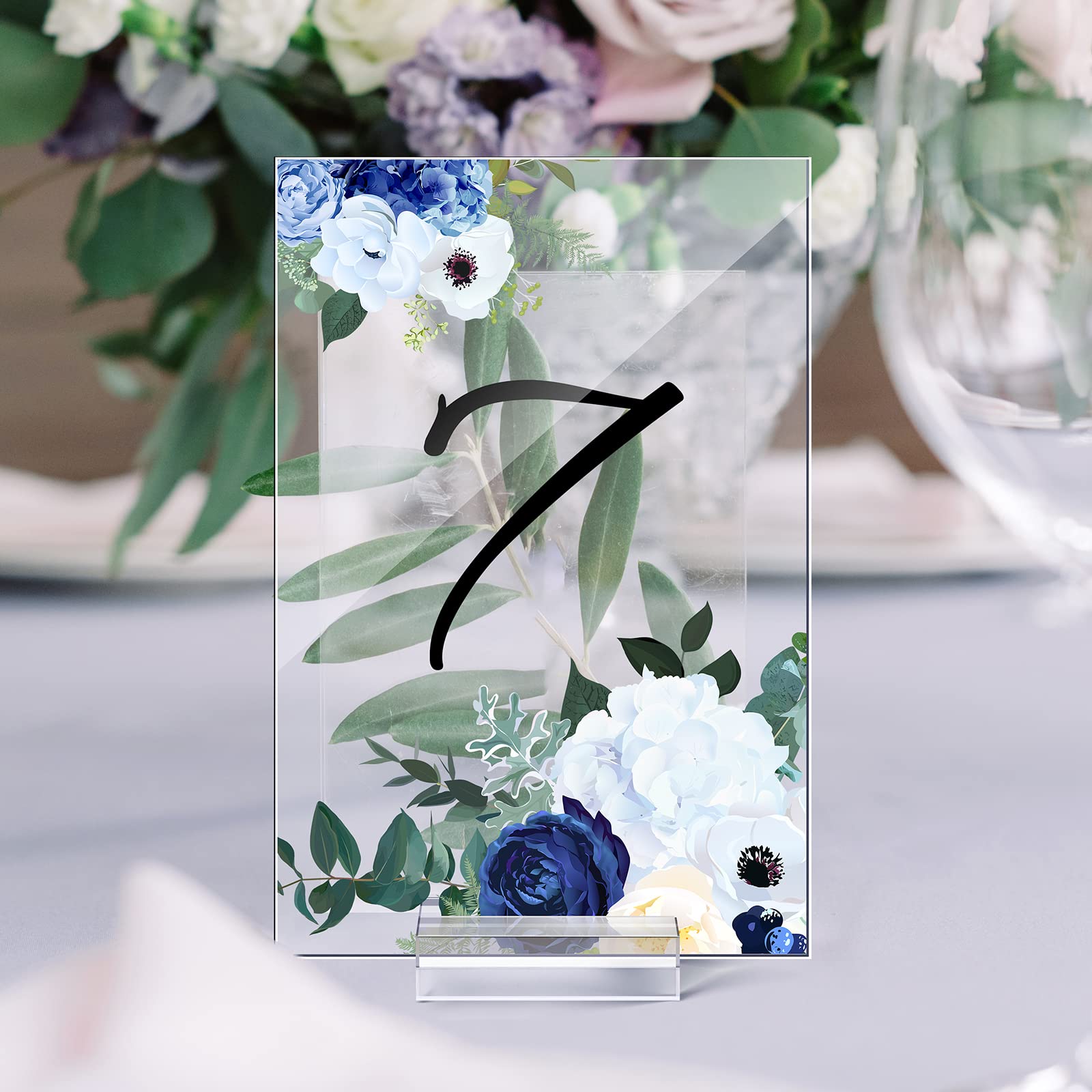 Yulejo 12 Pcs Blank Clear Acrylic Table Numbers Stands for Wedding, Acrylic Table Signs with Centerpiece Stand Sign and Holder DIY Place Name Cards for Reception Banquet Party Decors (4 x 6 Inch)