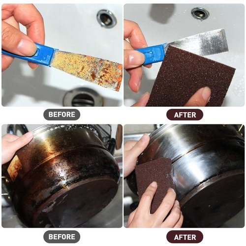 garvonti Magic Carborundum Sponge, 6pcs with 1 Handle Rust Foam Cleaning Eraser for Pots, Pans, Sink, Grill, Household Cleaning Emery Sponges for Kitchen, Bathroom
