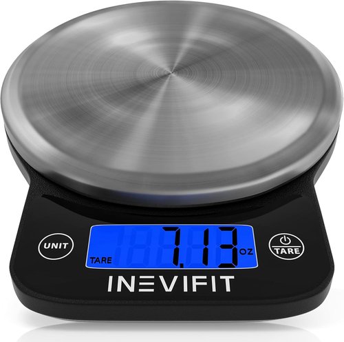 INEVIFIT Digital Kitchen Scale - Highly Accurate Multifunction Food Scale Up to 13 lbs | Sleek Black & Stainless Steel Finish