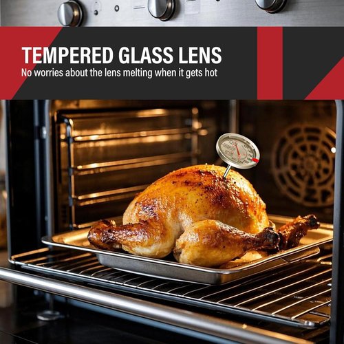 AWLKIM Stainless Steel Meat Thermometer - Safe Leave-In Oven Design | 2.5-Inch Extra-Large Dial for Cooking, Baking, Steak, Turkey - Silver