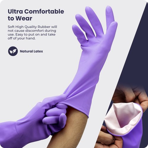 FMP Brands Cleaning Gloves - 12 Pairs Non-Slip, Waterproof Reusable Latex Dish Gloves for Kitchen, Bathroom, Household, Gardening (Medium, Purple)