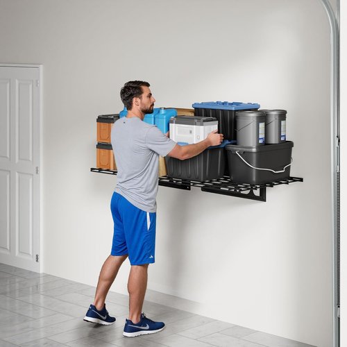 FLEXIMOUNTS Heavy-Duty Wall-Mounted Garage Shelving | 2x3ft Storage Rack Holds Up to 200 lbs - Black Classic Series