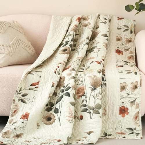 DaDa Bedding Enchanted Meadow Reversible Floral Cozy Lightweight Lap Throw - Perfect for Couch or Bed, Beige Victorian Garden Pallete, All-Season Comfort, Machine Washable, 50x60 Inches