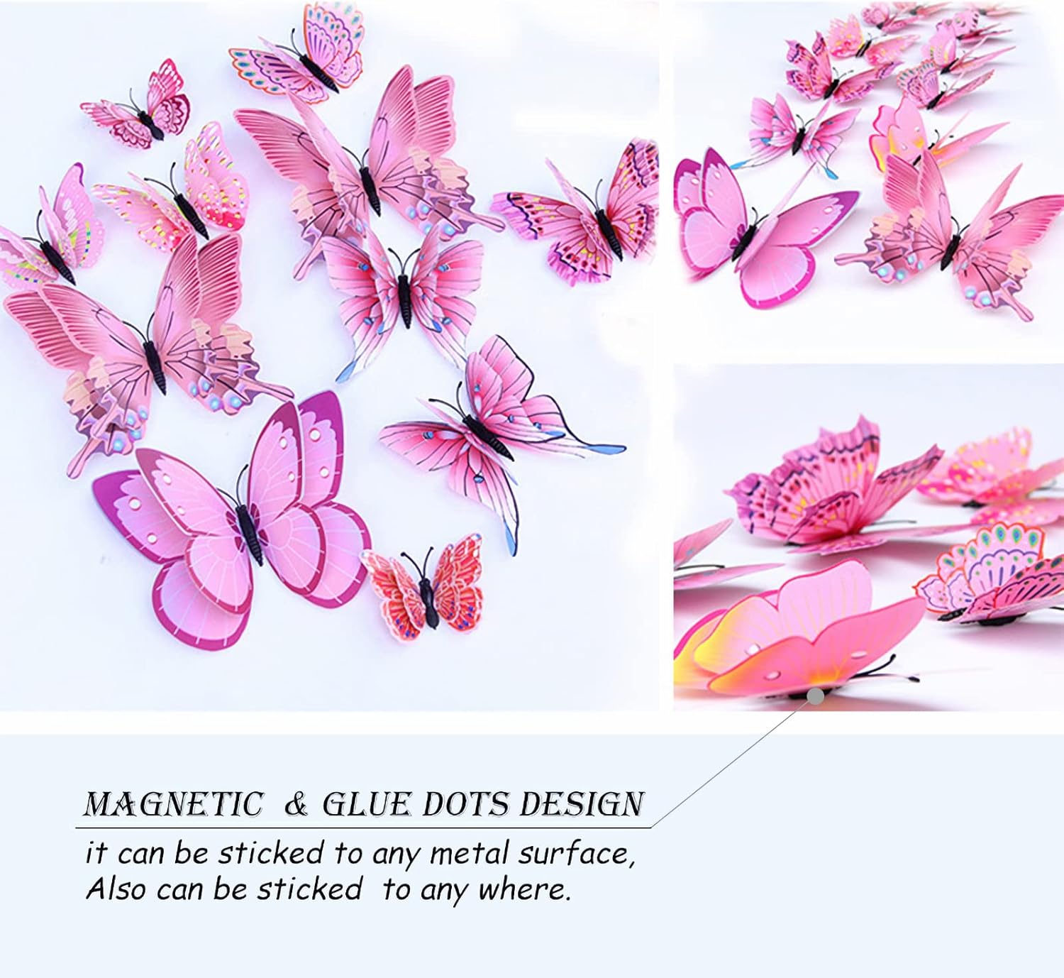OPSEAM 3D Butterfly Wall Decor - 72 PCS Magnetic Pink Butterfly Stickers for Party Decorations