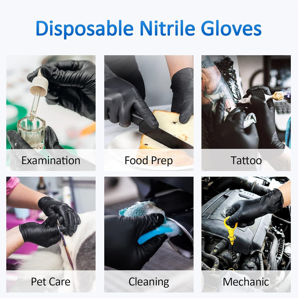 Schneider Nitrile Exam Gloves - 4 Mil Black Disposable, Latex-Free & Powder-Free for Food Safety