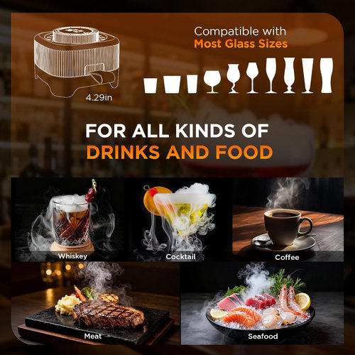 Electric Whiskey Smoker Kit with 0-60s Adjustable Timer, No Butane Needed, Cocktail Bourbon Drink Smoker Infuser Kit Smoke Whisky Set - 6 Wood Chips Flavors, Birthday Gifts for Men,Dad,Husband, Square