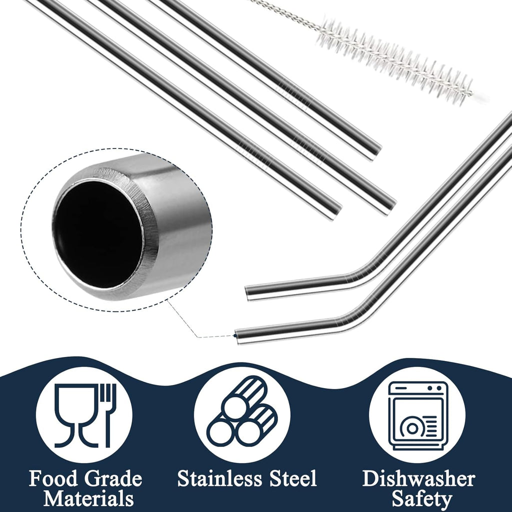 Skiennix Stainless Steel Straws - 6 Pack Reusable Straws with Cleaning Brushes for Stanley Tumblers