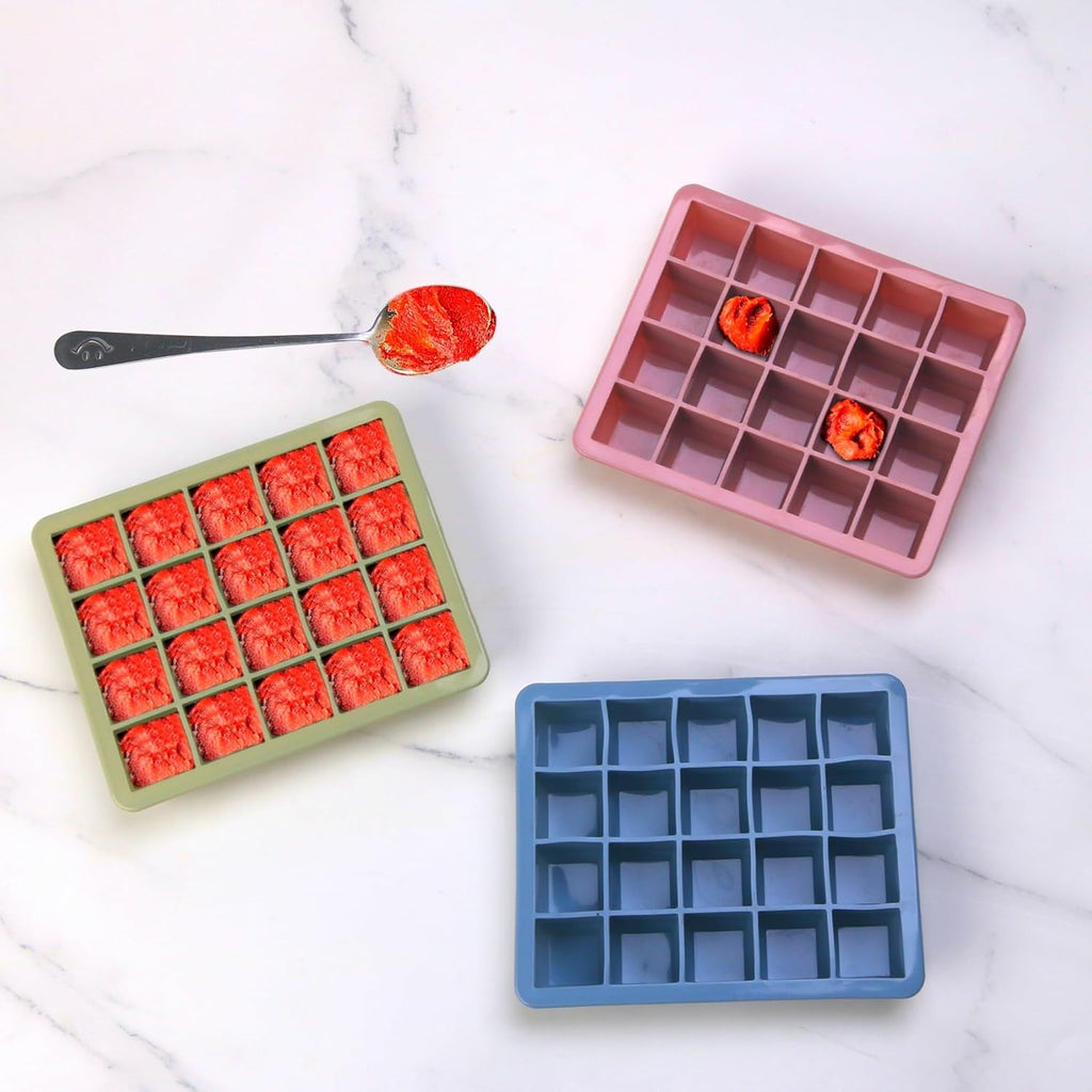 Skiennix Silicone Freezer Molds - Ideal for Storing Garlic, Herbs & More - 3-Pack Multicolor Tray