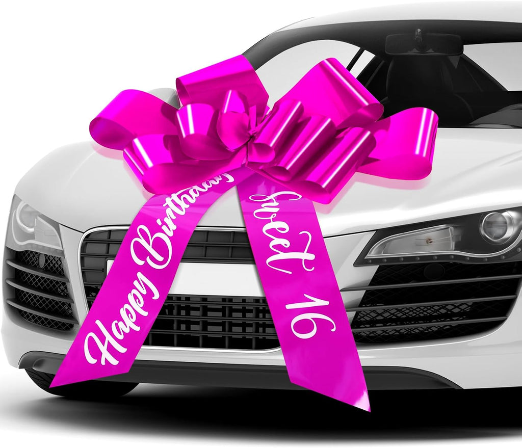 Wonderjune 30 Inch Big Car Bow - Giant Sweet 16 Birthday Gift Wrapping Decoration | Rose Red