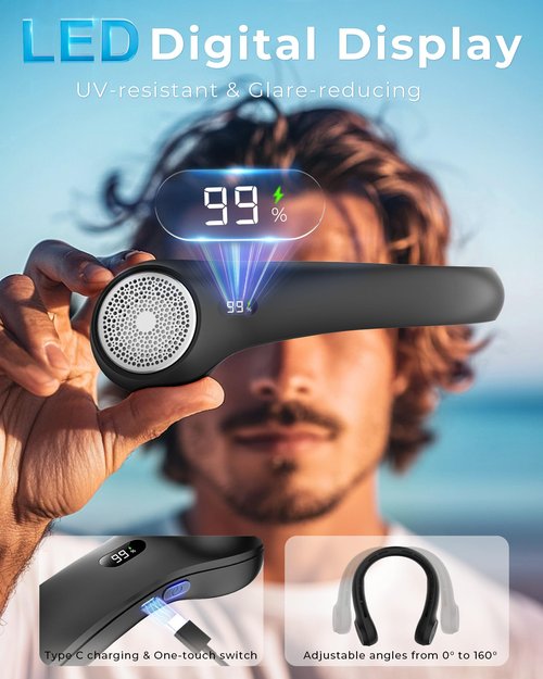 Neck Fan, Portable Neck Fan with LED Display, 4000mAh, 360° Cooling, 3-Speed Adjustment & Whisper-Quiet Operation, Twistable, Rechargeable, Gift for Women Men, Outdoor Indoor as Travel Essential