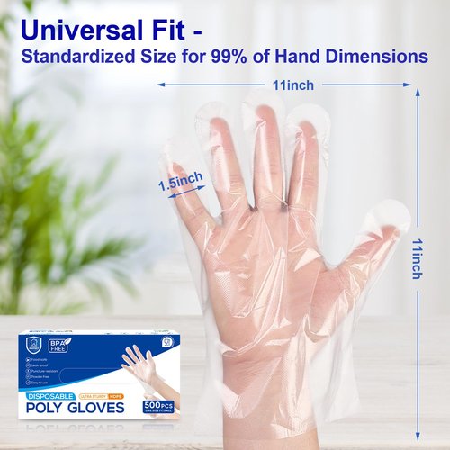 500 Pcs Disposable Food Service Gloves - Premium Plastic Food Prep Gloves for Multiple Use - BPA/Latex Free - Food Grade and Tear-Resistant - One Size Fits Most