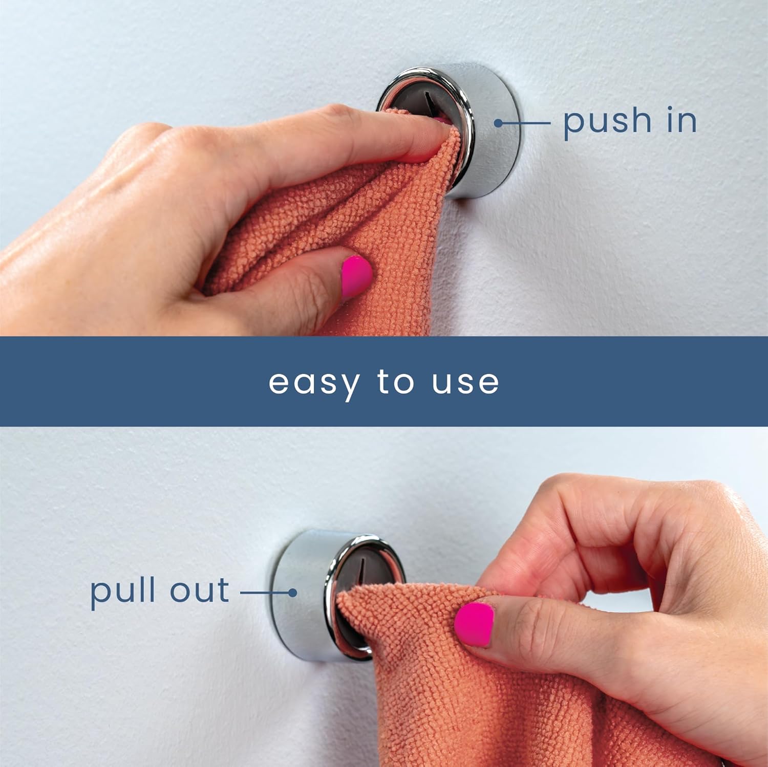 S&T INC. Round Adhesive Towel Hooks - Durable Grey Holders for Kitchen & Hand Towels | 4 Pack