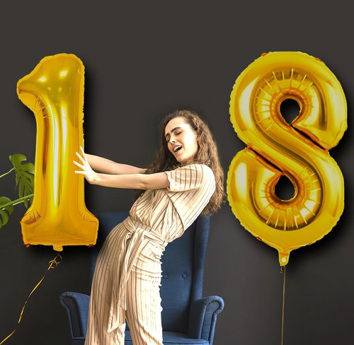Gold 18 Balloon Number - 42 Inch Foil Mylar Helium Balloon for 18th Birthday & Anniversary Celebrations