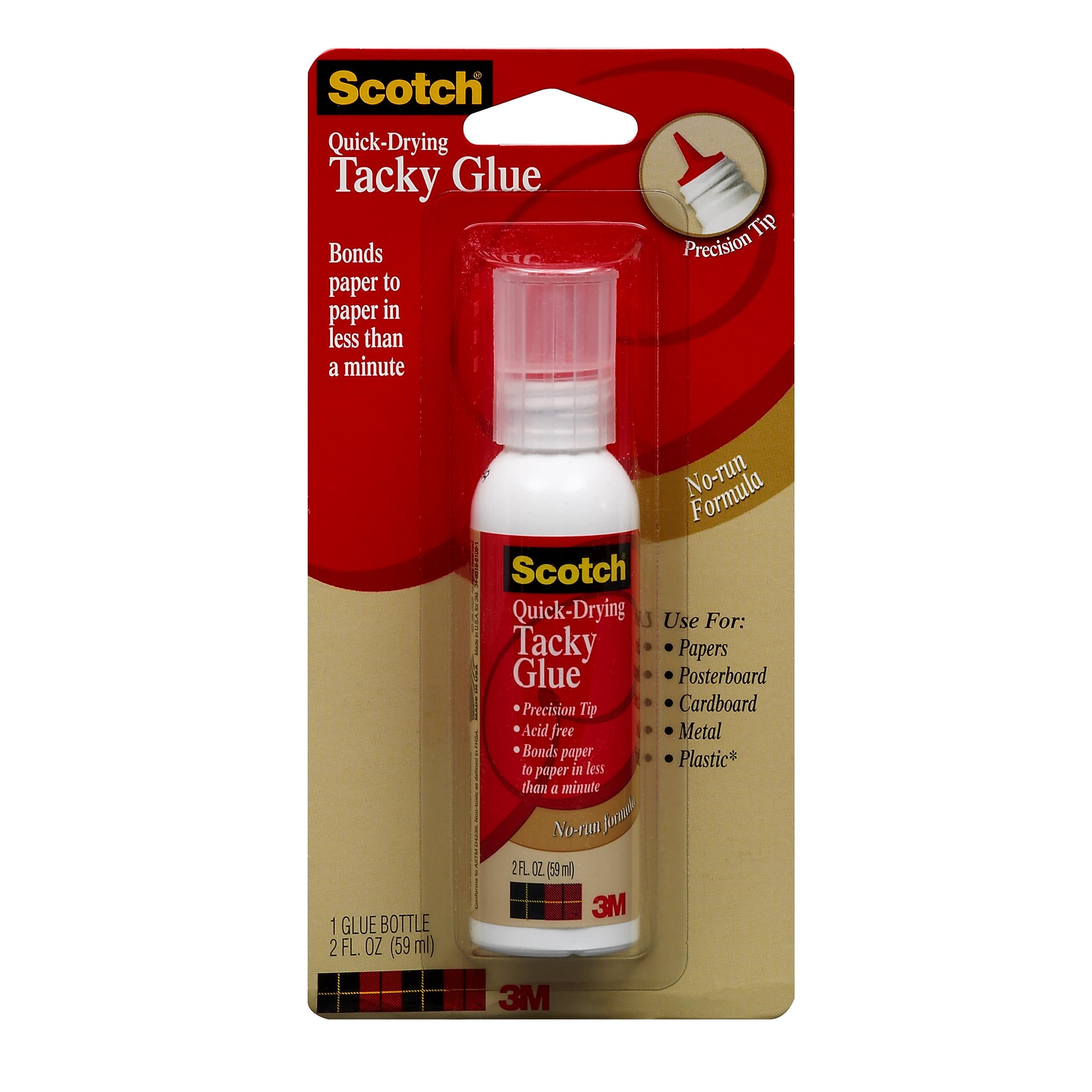 3M Commercial Office Supply Div. Products - Tacky Glue, Quick Drying, Dries Clear, Nontoxic, Acid-free, 2 oz - Sold as 1 PK - Scotch Quick-drying Tacky Glue offers an ideal way to bond papers, foam