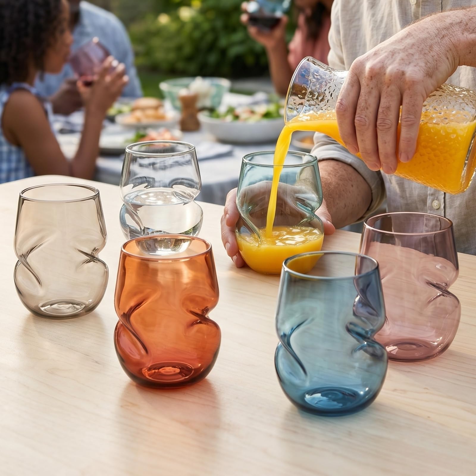 Khen Unbreakable Aerating Stemless Wine Glasses - European Tritan Plastic Wine Glass Set with Finger Indentations - Set of 6-13 oz - Acrylic Reusable, BPA Free, Naturally Aerates Wines