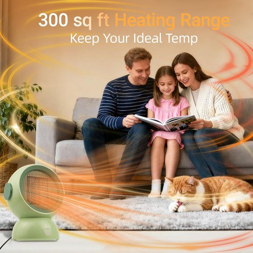 Space Heater, Portable Small Room Space Electric Heaters for Indoor Use, Two-Speed, 1200w Mini Personal Heaters for Home Office Bedroom under Desk Table Quiet Handy 300 sq ft Air Heater(Green)