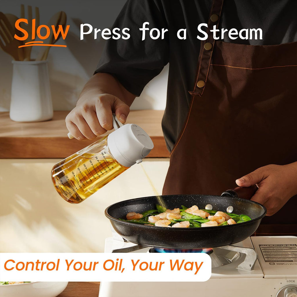 TrendPlain 16oz Glass Olive Oil Sprayer - 2-in-1 Dispenser for Cooking & BBQ - Black & White