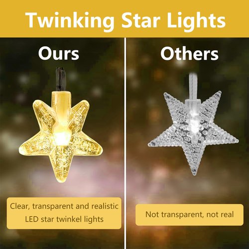 L LAMPOP Fairy Lights with 8 Lighting Modes Solar Powered Outdoor Waterproof IP65 Lights of 20 LED Crystal Star Hanging Light for Balcony Party Decor, Wedding,Party,Camping (Warm White)