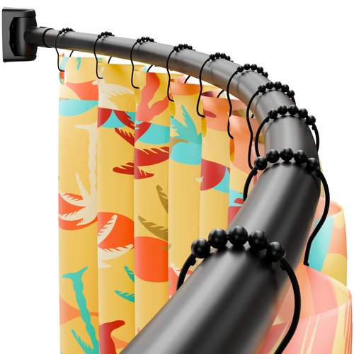 DYHOME Curved Shower Curtain Rod, Need to Drill, 35-76 inches Adjustable Curved Shower Rod Rustproof Shower Rod Round Shower Curtain Rod for Bathroom, Bathtub, Stall, Stainless Steel, Black