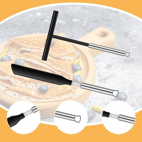 XLIUAX 2PCS Crepe Spreader and Spatula Set, 8 inch Black T-Shaped Batter Spreaders, 13.4 Inch Crepe Spatula Turner, Nylon Batter Spreader With Stainless Steel Handle for Evenly Spreading Batters