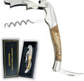 Wine Key & Corkscrew Wine Opener–3-in-1 with Foil Cutter and Bottle Opener, Professional Double Hinged Waiter's Corkscrew for Servers and Bartenders