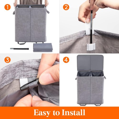 Lifewit Double Laundry Hamper - Large 155L Collapsible Basket with Lid & Removable Bags - Grey