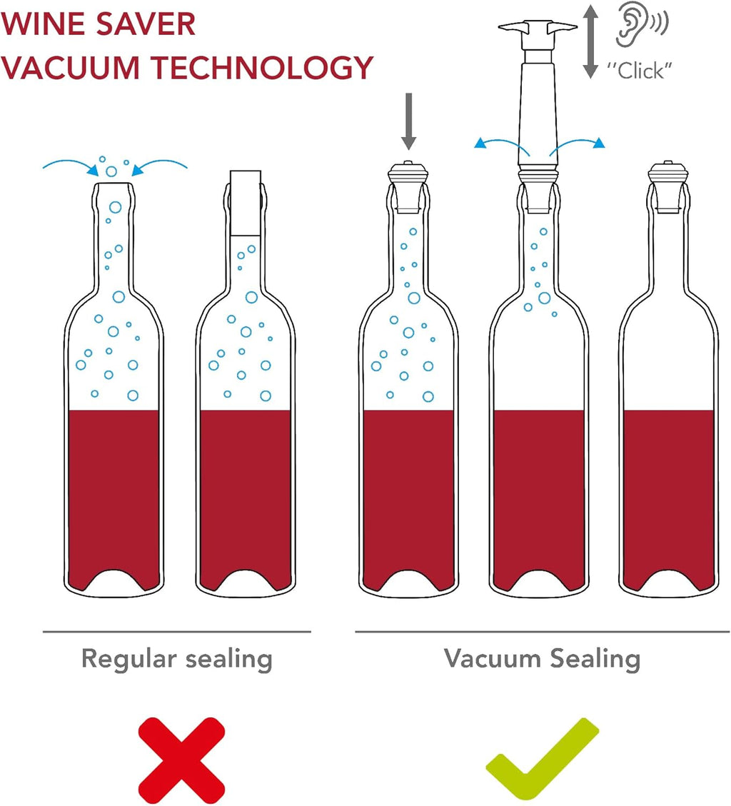 Vacu Vin Wine Saver Pump Black with 8 Vacuum Stopper Grey - Airtight Seal for Opened Bottles to Preserve the Freshness Up to 10 Days - Easy to Use Perfect for Every Occasion